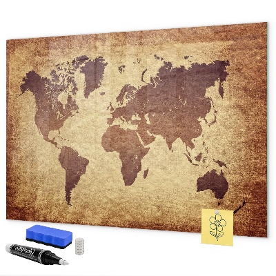 Pizarra magnética de pared con rotulador Mapa del mundo con ubicaciones de fotos