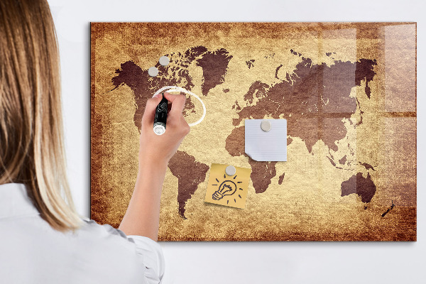 Pizarra magnética de pared con rotulador Mapa del mundo con ubicaciones de fotos