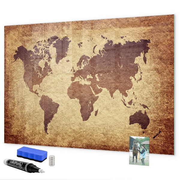 Pizarra magnética de pared con rotulador Mapa del mundo con ubicaciones de fotos