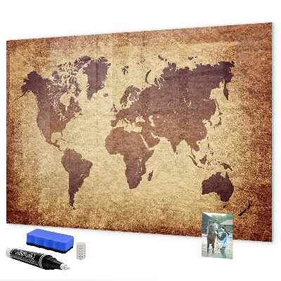 Pizarra magnética de pared con rotulador Mapa del mundo con ubicaciones de fotos