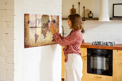 Pizarra magnética de pared con rotulador Mapa del mundo con ubicaciones de fotos