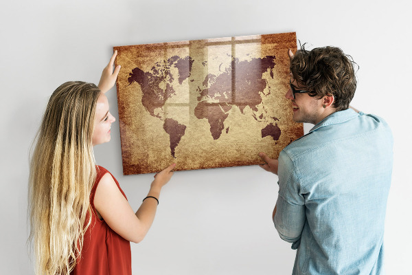 Pizarra magnética de pared con rotulador Mapa del mundo con ubicaciones de fotos