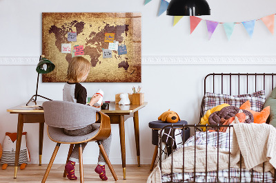 Pizarra magnética de pared con rotulador Mapa del mundo con ubicaciones de fotos