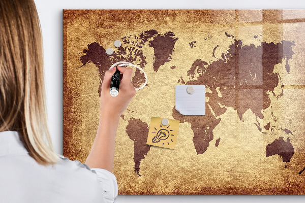 Pizarra magnética de pared con rotulador Mapa del mundo con ubicaciones de fotos
