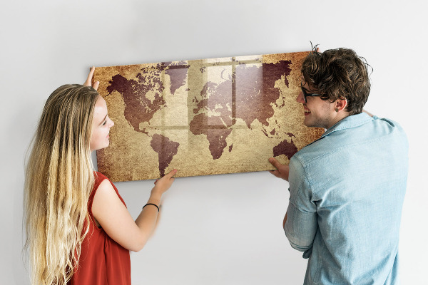 Pizarra magnética de pared con rotulador Mapa del mundo con ubicaciones de fotos