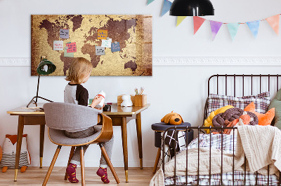 Pizarra magnética de pared con rotulador Mapa del mundo con ubicaciones de fotos