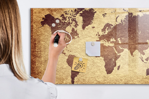 Pizarra magnética de pared con rotulador Mapa del mundo con ubicaciones de fotos