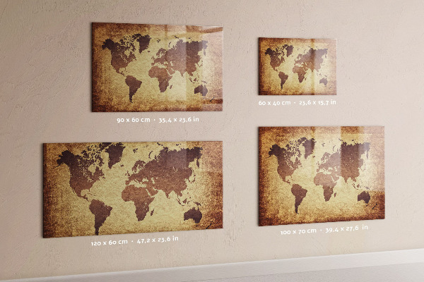 Pizarra magnética de pared con rotulador Mapa del mundo con ubicaciones de fotos