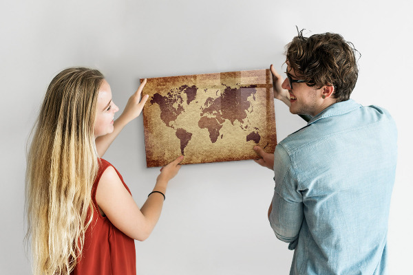 Pizarra magnética de pared con rotulador Mapa del mundo con ubicaciones de fotos