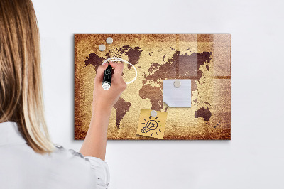 Pizarra magnética de pared con rotulador Mapa del mundo con ubicaciones de fotos