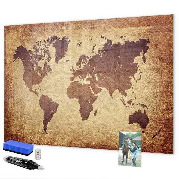 Pizarra magnética de pared con rotulador Mapa del mundo con ubicaciones de fotos