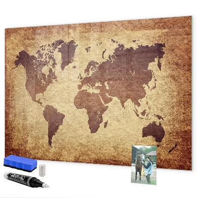 Pizarra magnética de pared con rotulador Mapa del mundo con ubicaciones de fotos