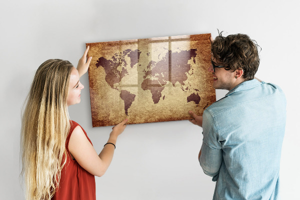 Pizarra magnética de pared con rotulador Mapa del mundo con ubicaciones de fotos