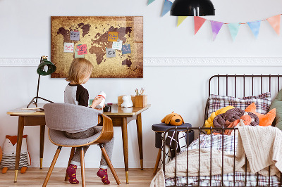 Pizarra magnética de pared con rotulador Mapa del mundo con ubicaciones de fotos