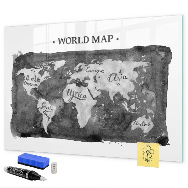 Pizarra borrable de cristal con imanes Mapa del mundo con ubicaciones de fotos