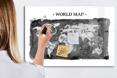 Pizarra borrable de cristal con imanes Mapa del mundo con ubicaciones de fotos