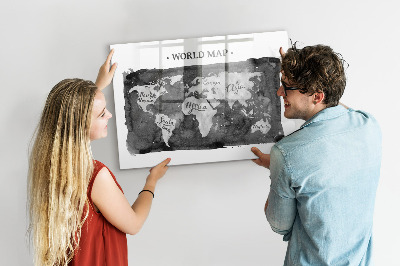 Pizarra borrable de cristal con imanes Mapa del mundo con ubicaciones de fotos