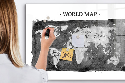 Pizarra borrable de cristal con imanes Mapa del mundo con ubicaciones de fotos