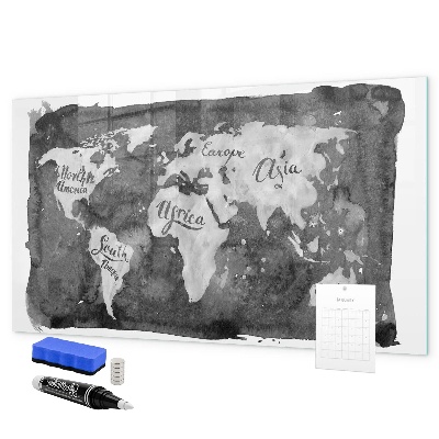 Pizarra borrable de cristal con imanes Mapa del mundo con ubicaciones de fotos
