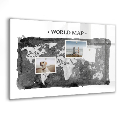 Pizarra borrable de cristal con imanes Mapa del mundo con ubicaciones de fotos