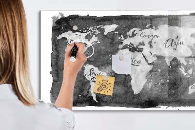 Pizarra borrable de cristal con imanes Mapa del mundo con ubicaciones de fotos