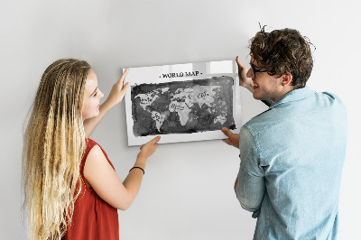 Pizarra borrable de cristal con imanes Mapa del mundo con ubicaciones de fotos