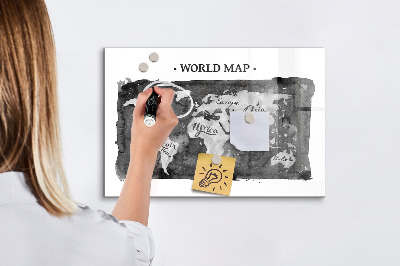 Pizarra borrable de cristal con imanes Mapa del mundo con ubicaciones de fotos