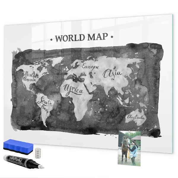 Pizarra borrable de cristal con imanes Mapa del mundo con ubicaciones de fotos
