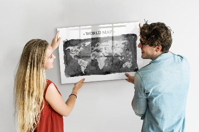 Pizarra borrable de cristal con imanes Mapa del mundo con ubicaciones de fotos