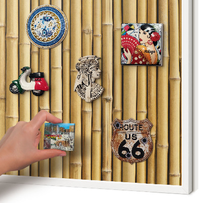 Tablero magnético de pared para imanes con marco blanco Patrón de bambú