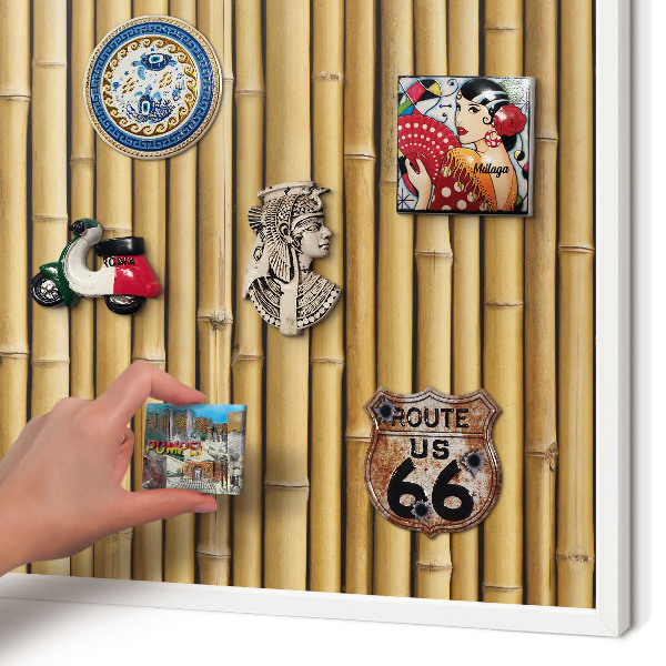 Tablero magnético de pared para imanes con marco blanco Patrón de bambú