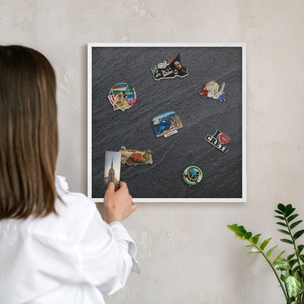 Tablero magnético de pared para imanes con marco blanco Textura gris