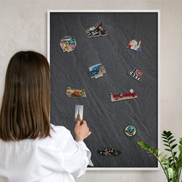 Tablero magnético de pared para imanes con marco blanco Textura gris