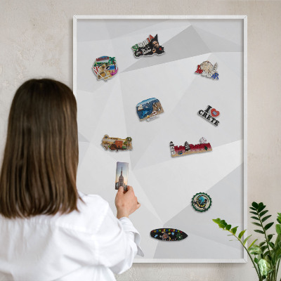 Tablero magnético de pared para imanes con marco blanco Geometría blanca