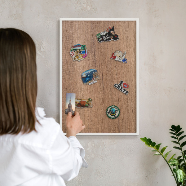 Tablero magnético metálico para souvenirs en color blanco Textura de madera