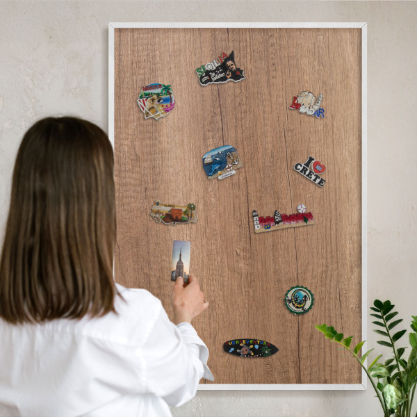 Tablero magnético metálico para souvenirs en color blanco Textura de madera