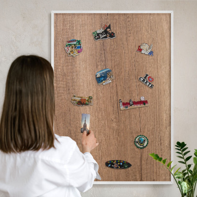 Tablero magnético metálico para souvenirs en color blanco Textura de madera