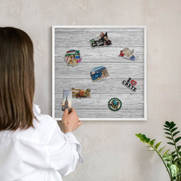 Tablero magnético de pared para imanes con marco blanco Textura de madera