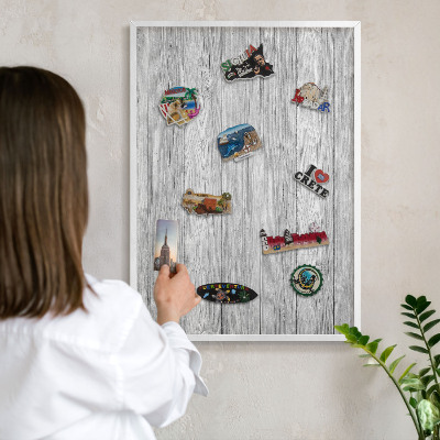 Tablero magnético de pared para imanes con marco blanco Textura de madera