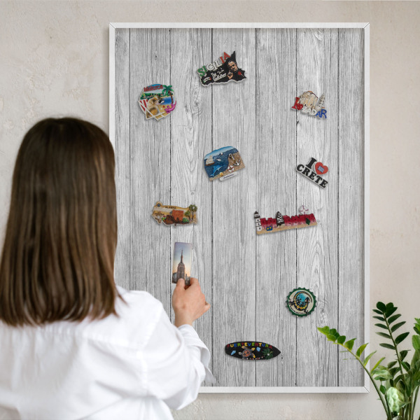 Tablero magnético de pared para imanes con marco blanco Textura de madera