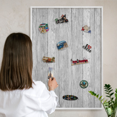 Tablero magnético de pared para imanes con marco blanco Textura de madera