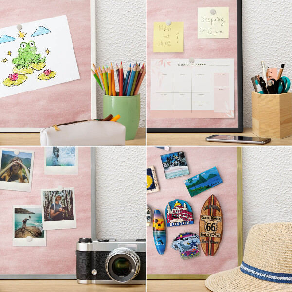 Tablero magnético de pared para imanes con marco blanco Textura rosa