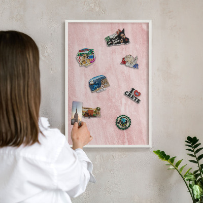 Tablero magnético de pared para imanes con marco blanco Textura rosa