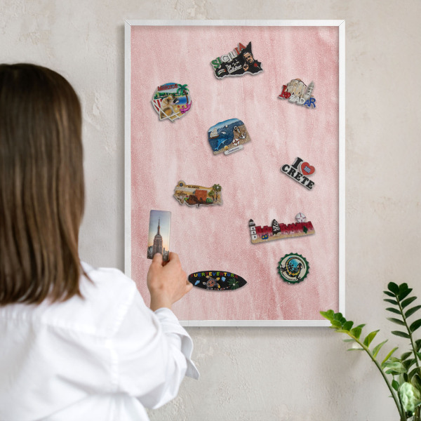 Tablero magnético de pared para imanes con marco blanco Textura rosa
