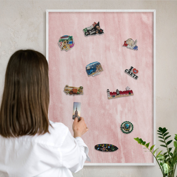 Tablero magnético de pared para imanes con marco blanco Textura rosa