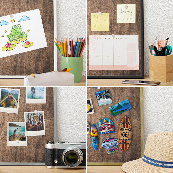 Tablero magnético de pared para imanes con marco blanco Textura de madera