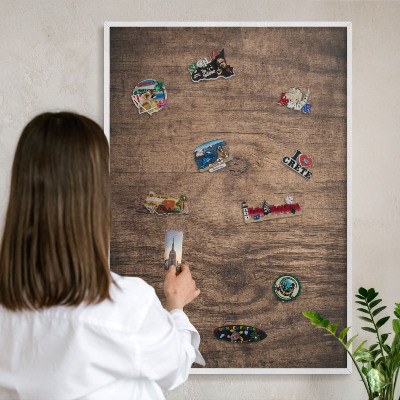 Tablero magnético de pared para imanes con marco blanco Textura de madera