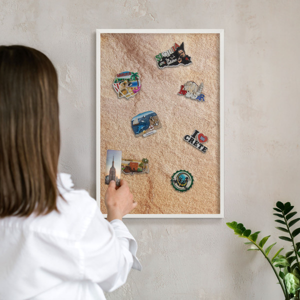 Tablero magnético metálico para souvenirs en color blanco Textura de piedra