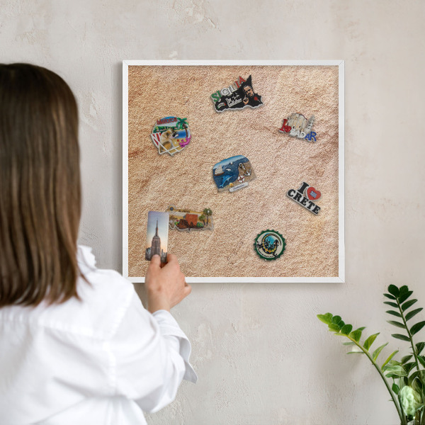 Tablero magnético metálico para souvenirs en color blanco Textura de piedra