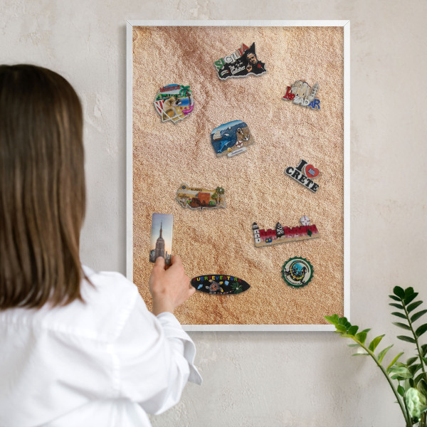 Tablero magnético metálico para souvenirs en color blanco Textura de piedra